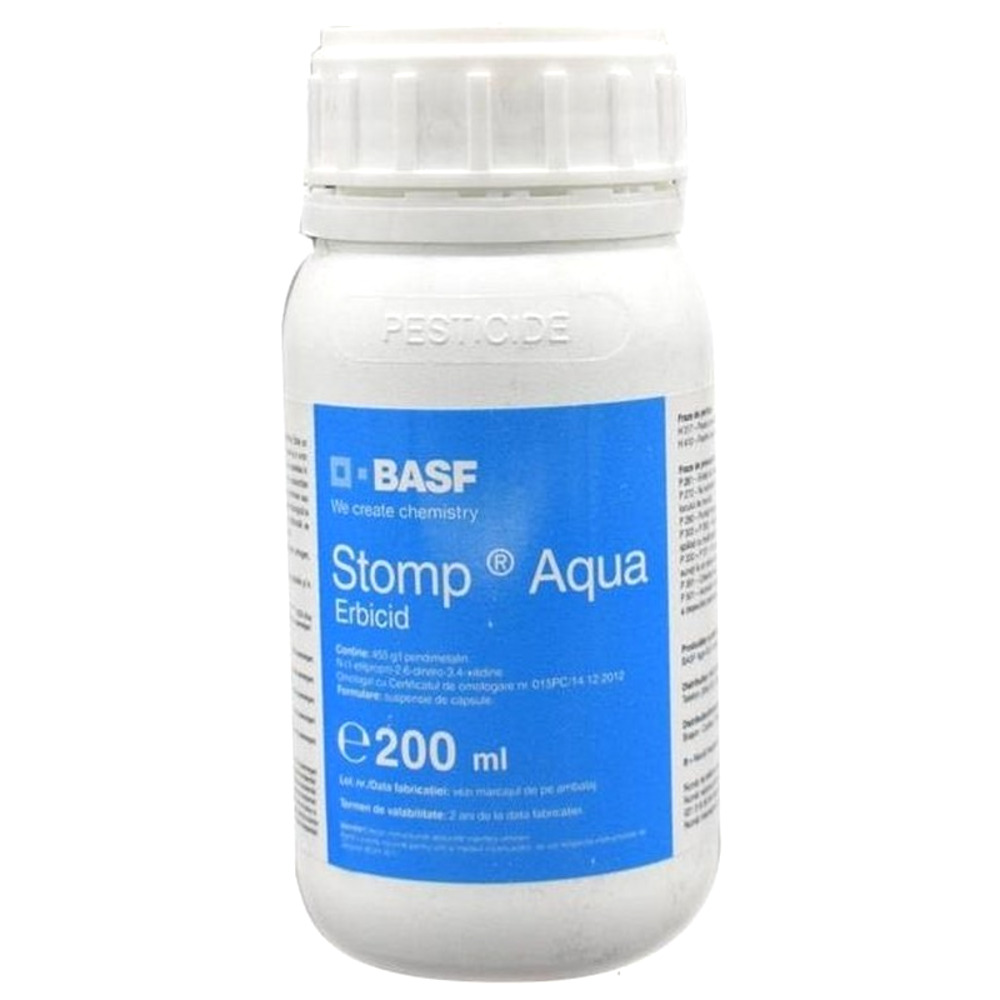 Erbicid STOMP AQUA - 200 ml, BASF, Preemergent, Selectiv, Porumb, Floarea Soarelui, Grau, Ceapa, Vita de vie