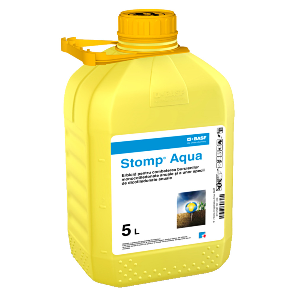 Erbicid STOMP AQUA - 5 Litri, BASF, Preemergent, Selectiv, Porumb, Floarea Soarelui, Grau, Ceapa, Vita de vie