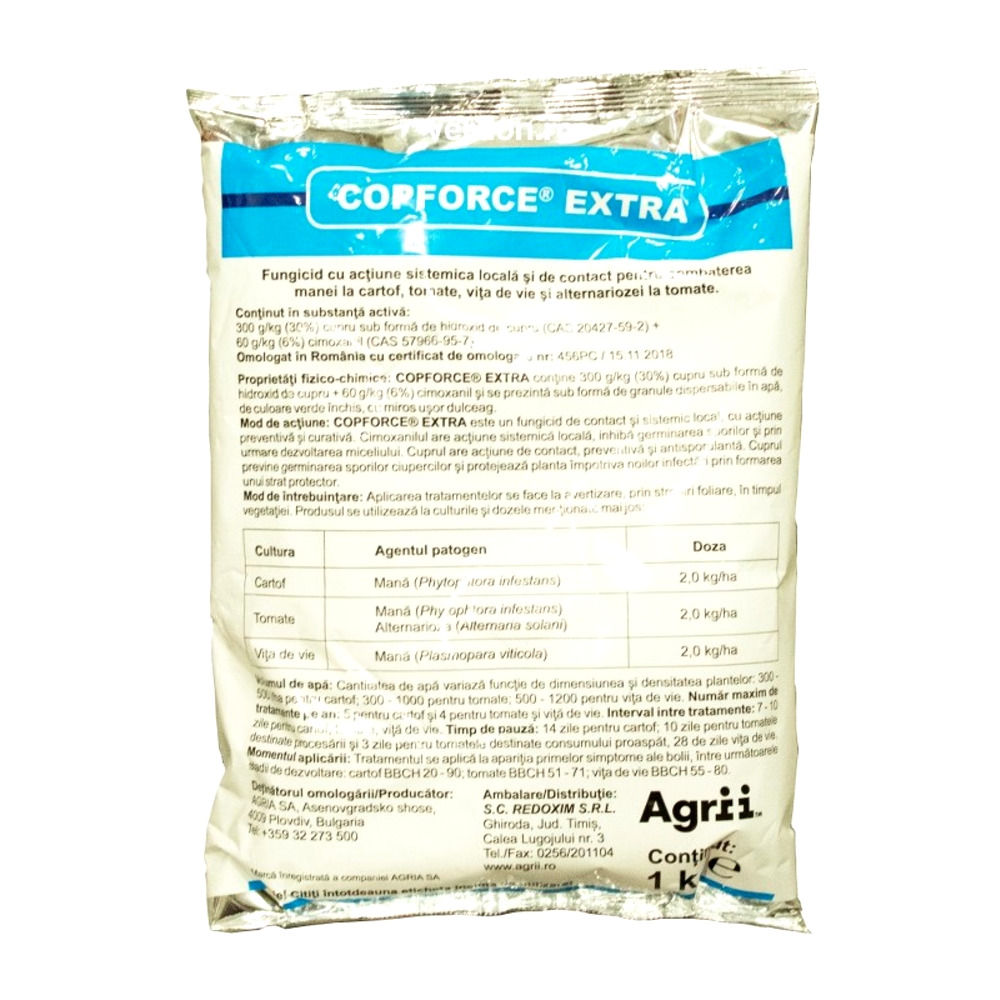 Fungicid COPFORCE EXTRA - 1 kg, Agria, Cartof, Tomate, Vita de vie, Sistemic
