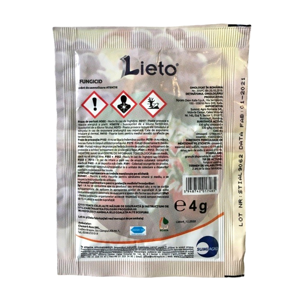Fungicid LIETO - 4 g, Sumi Agro, Cartofi, Tomate, Vita de vie, Sistemic