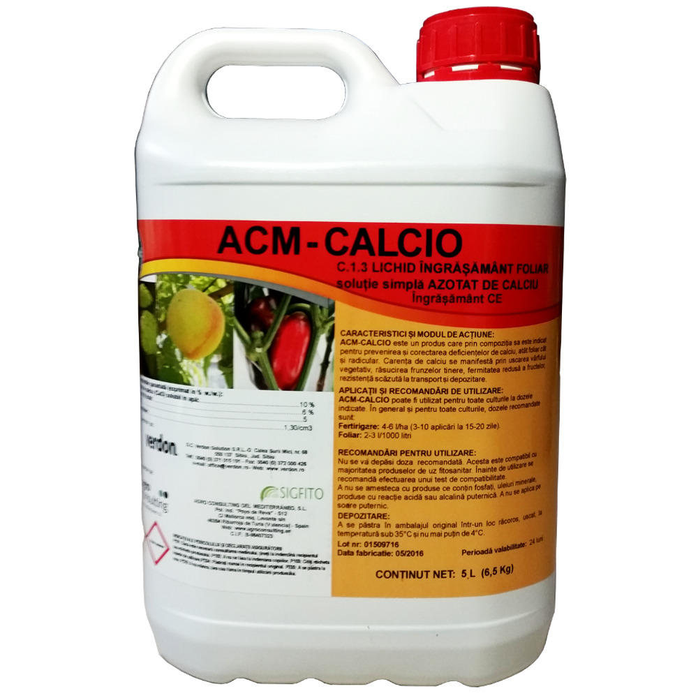 Ingrasamant foliar cu calciu ACM CALCIO - 5 Litri, Legume, Porumb, Cereale, Vita de vie