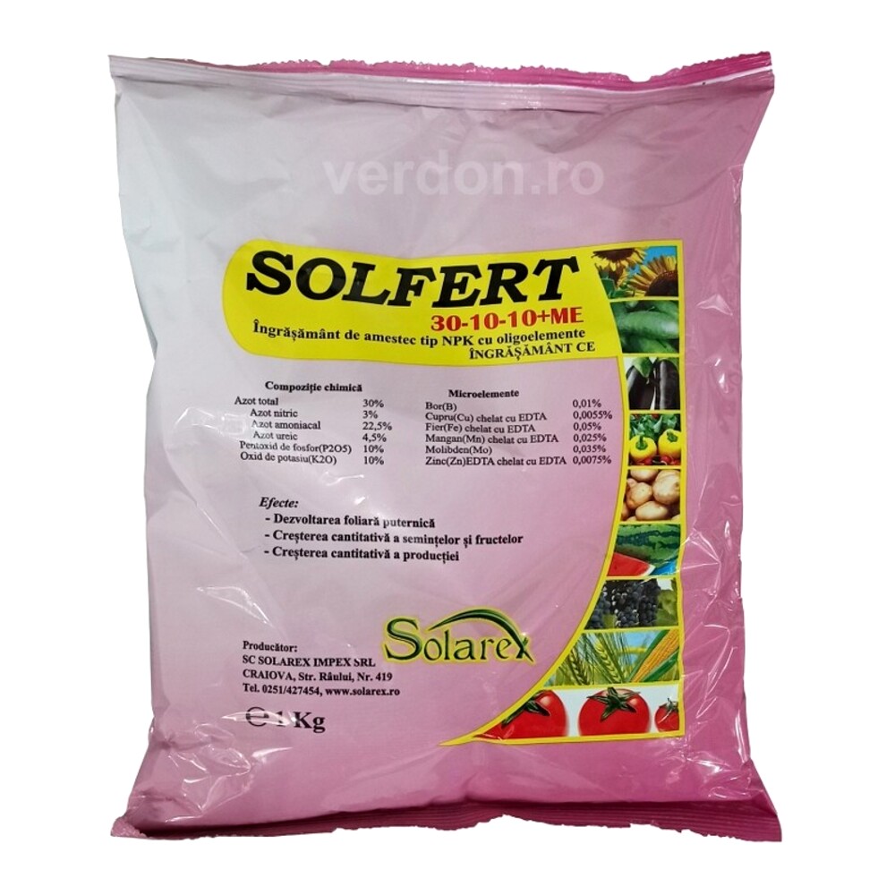 Ingrasamant foliar SOLFERT 30-10-10 + ME - 1 kg, Solarex, NPK