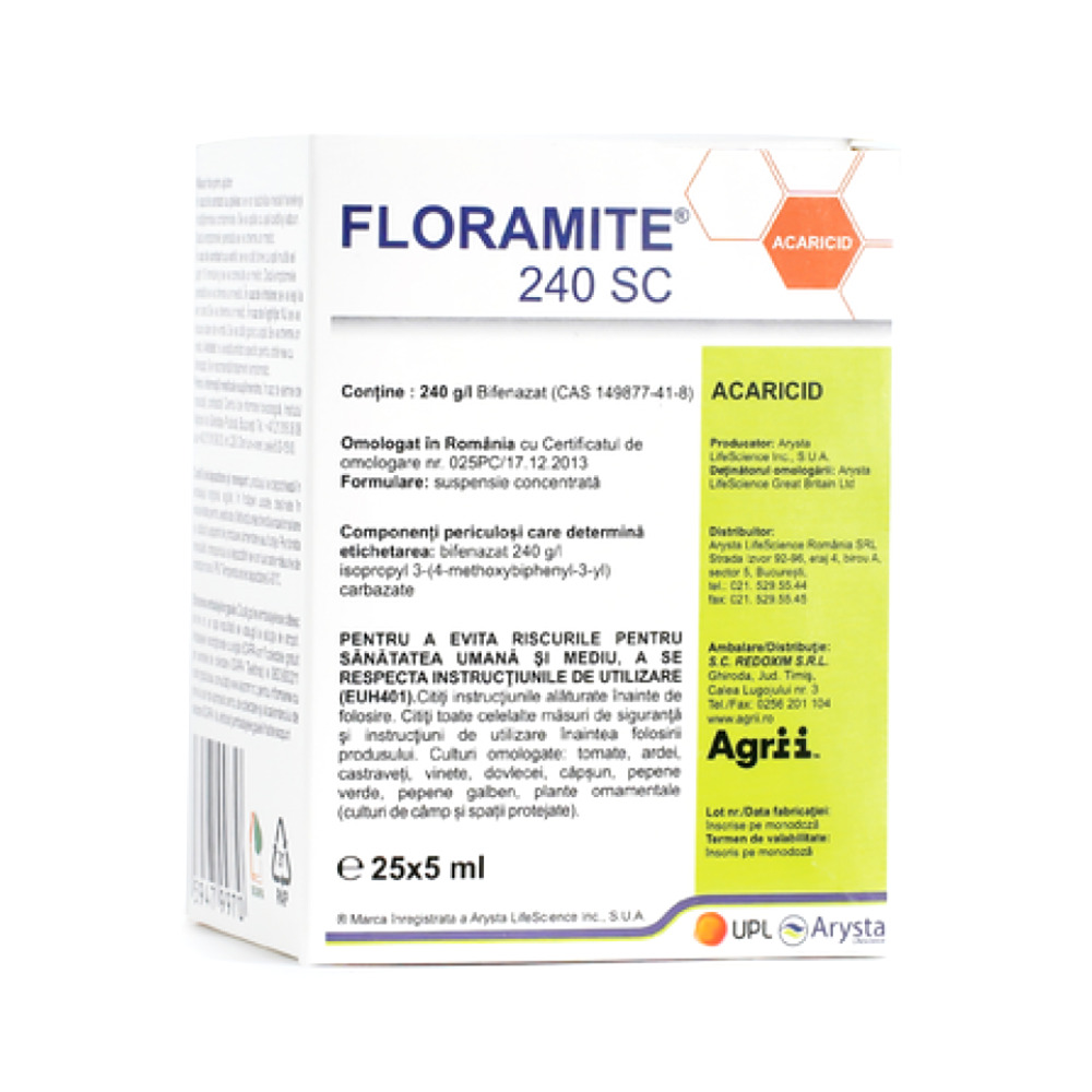 Insecticid acaricid FLORAMITE 240 SC - 5 ml, Arysta LifeScience, Contact, Rosii, Ardei