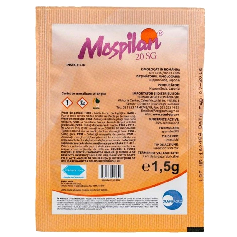 Insecticid sistemic MOSPILAN 20 SG - 1,5 g, SUMI AGRO