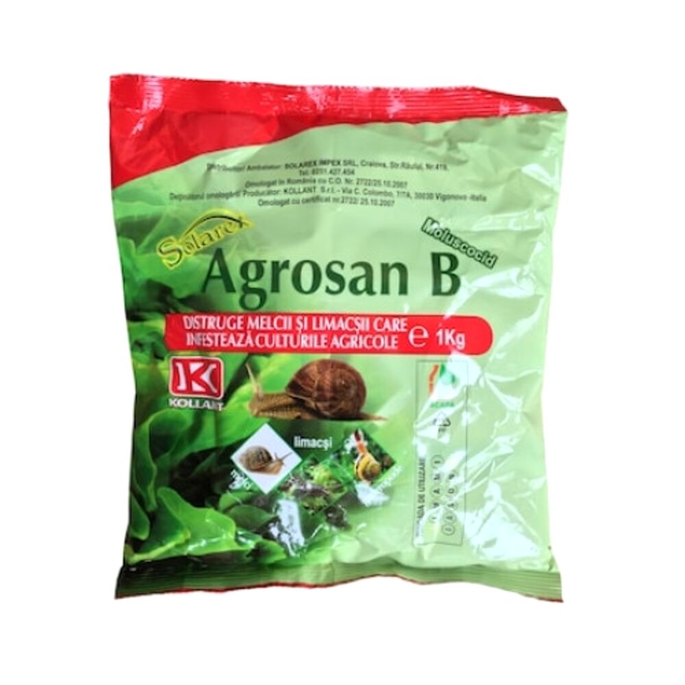 Moluscocid cu actiune insecticida Agrosan B pentru combatarea melcilor si a limacsilor,1 kg
