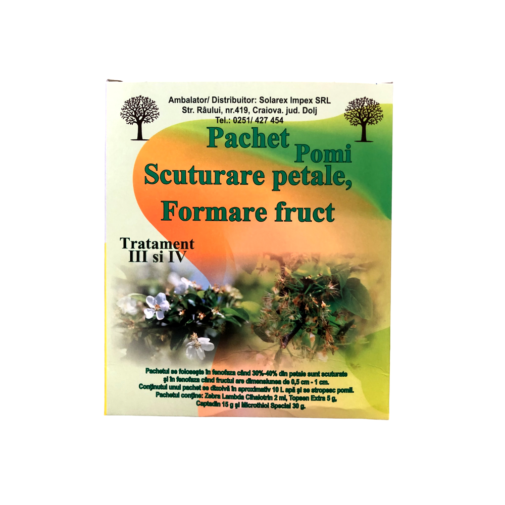 Pachet ratament pentru pomi pentru fenofaza scuturarii petalelor si formarea fructelor, 100 litri apa